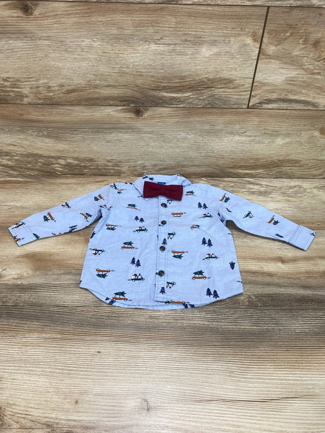 Old Navy Tree Print Button Up Shirt & Bowtie Blue sz 12-18m - Me n Mommy To Be