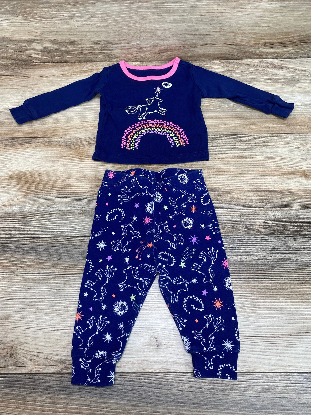 Children's Place 2pc Unicorn Pajama Set Navy sz 0-3m