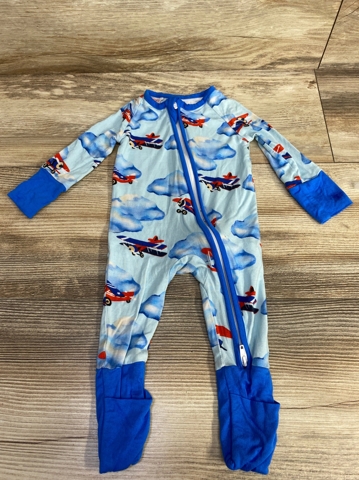 Bamboo Airplane Print Sleeper Blue sz 0-3m