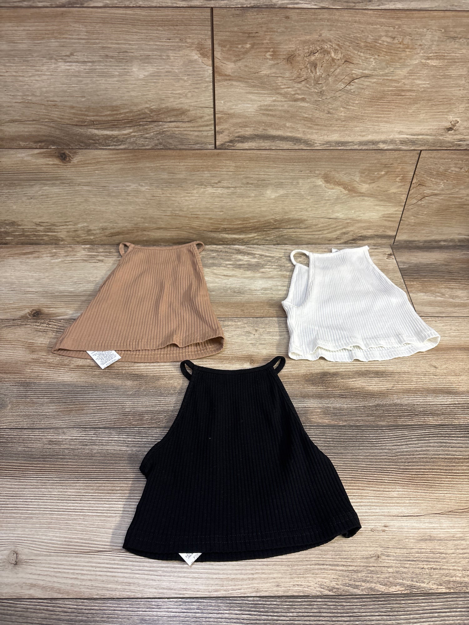 Shein 3pk Ribbed Tank Tops White/Black/Tan sz 2-3T