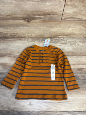 Toddler long sleeve brown and orange striped shirt, size 3T, with buttons and chest pocket