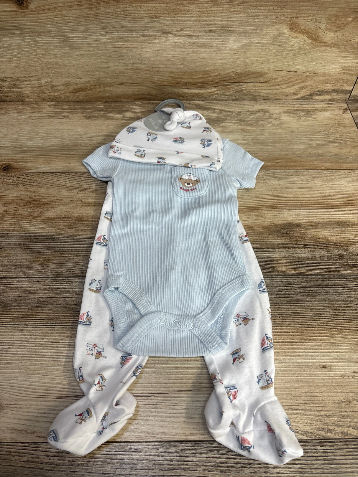 NEW Le Top Bebe 3pc Ribbed Bodysuit Set Light Blue sz 3-6m