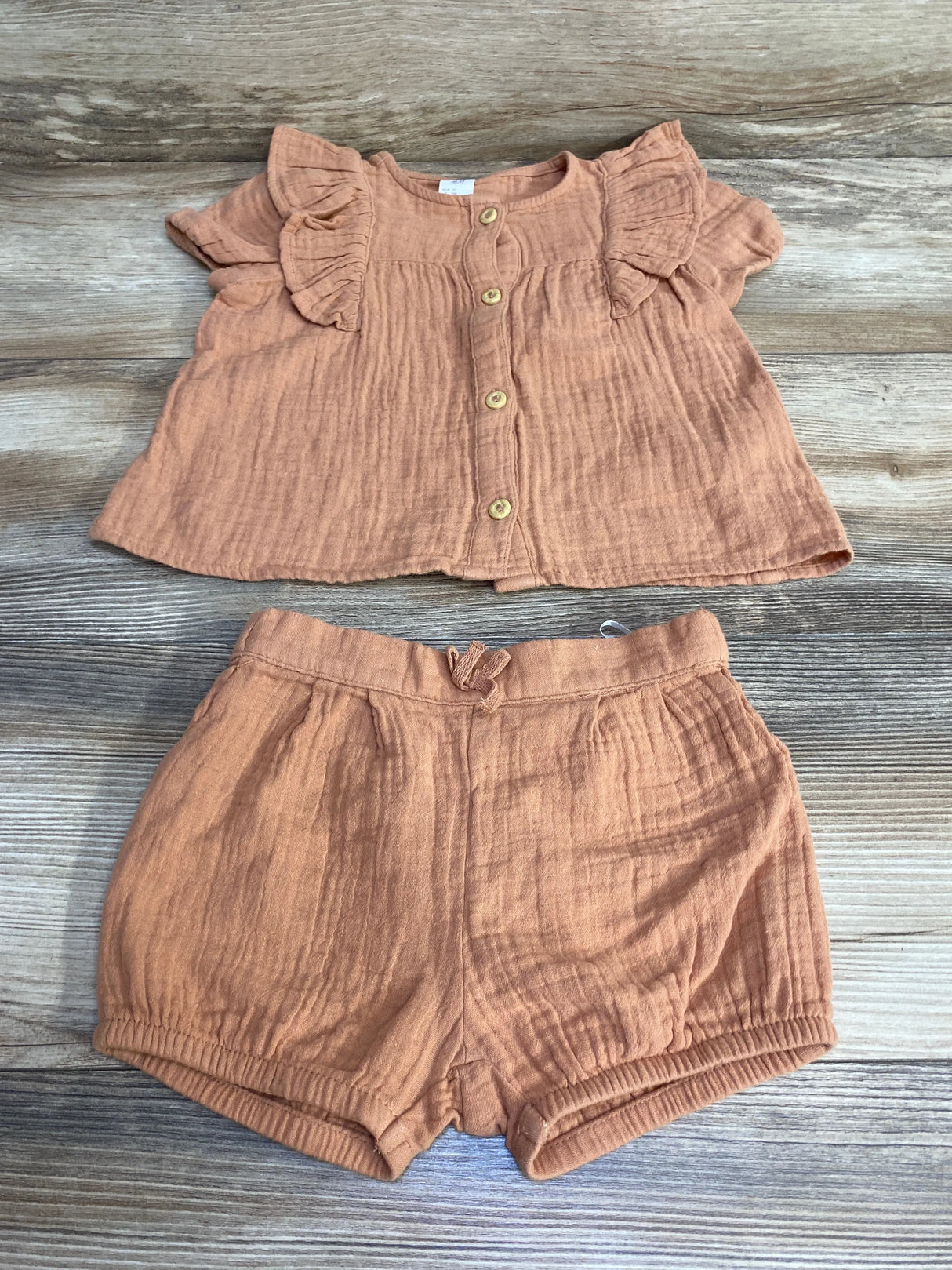 H&M 2pc Button Front Top & Shorts Orange sz 9m