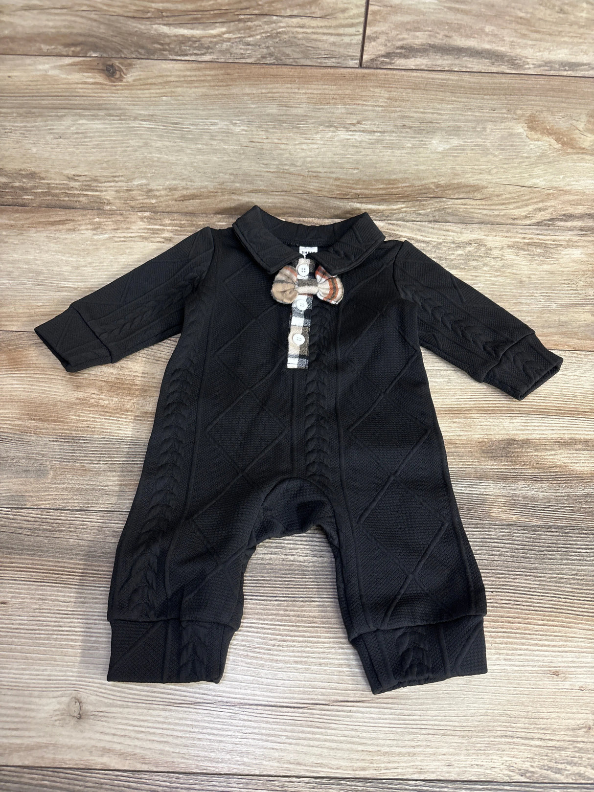 Shein Cable Knit Bow Print Coverall Black sz 1-3m