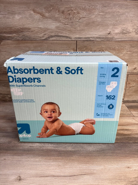 Up&Up Size 2 absorbent & soft diapers, 162 count, for babies 12-18 lbs, with 12-hour leak protection