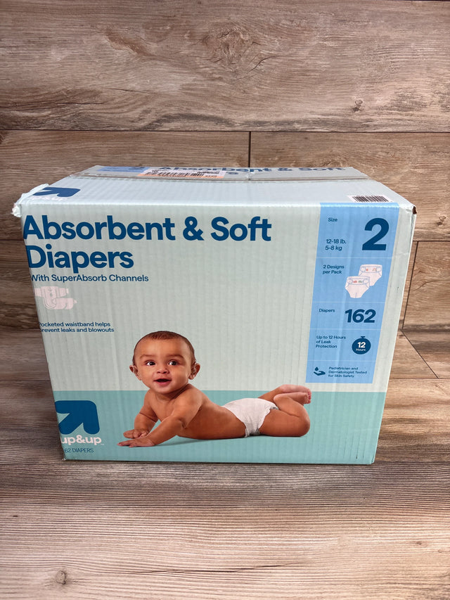 Up&Up Size 2 absorbent & soft diapers, 162 count, for babies 12-18 lbs, with 12-hour leak protection