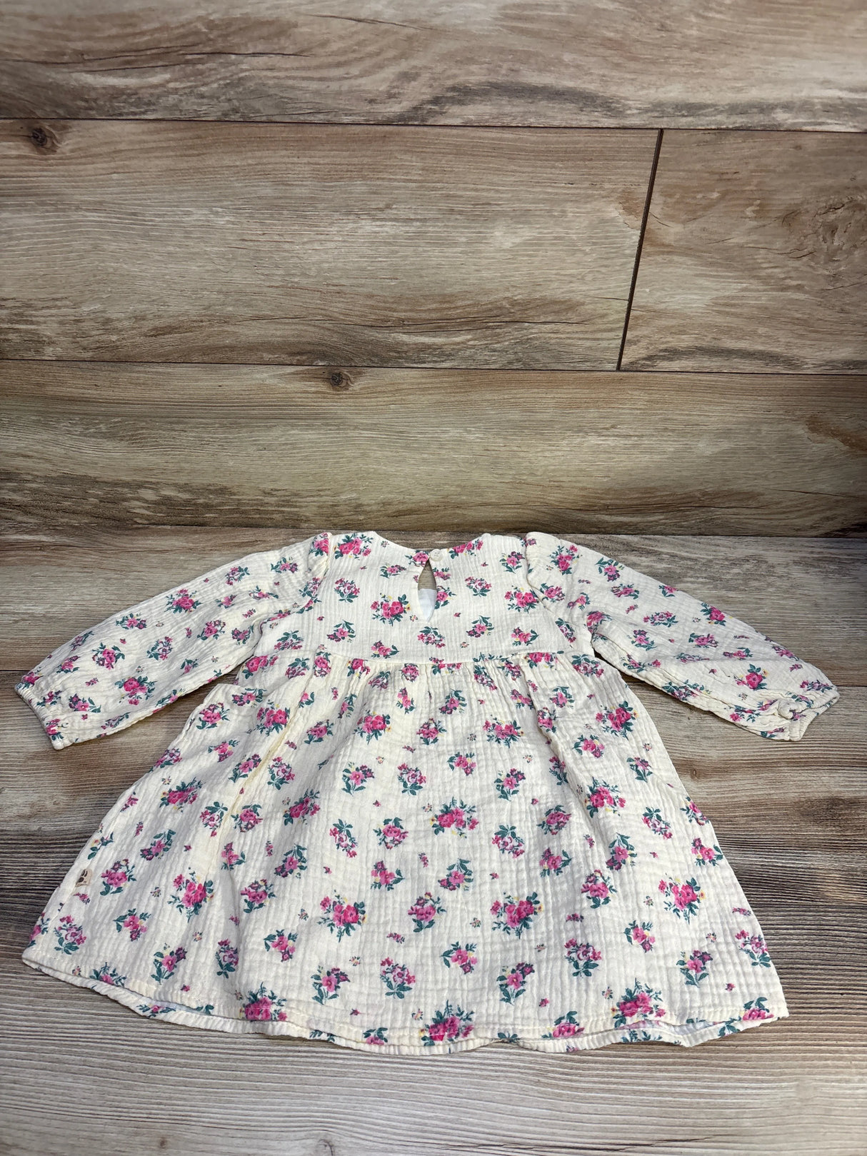 Bearpaw Gauze Long Sleeve Floral Dress Ivory sz 2T