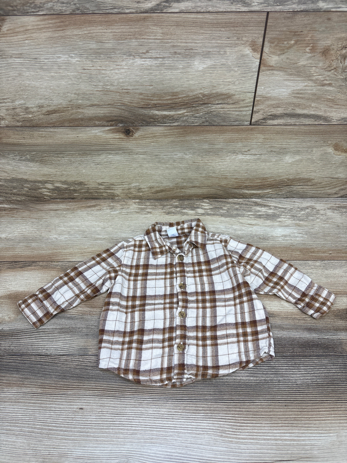 Old Navy Plaid Flannel Button-Up Shirt Beige sz 6-12m