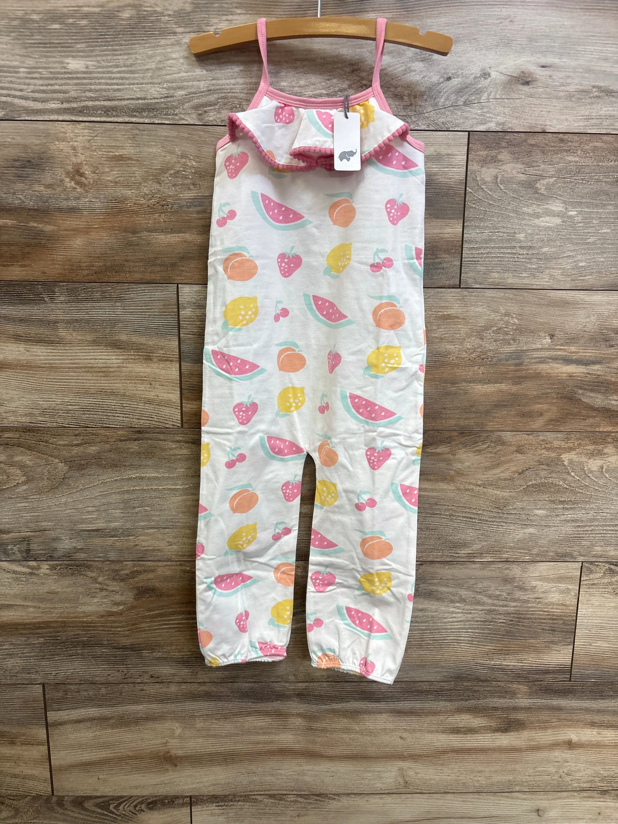 Monica + Andy Pom Pom Trim Fruit Jumpsuit White sz 5T