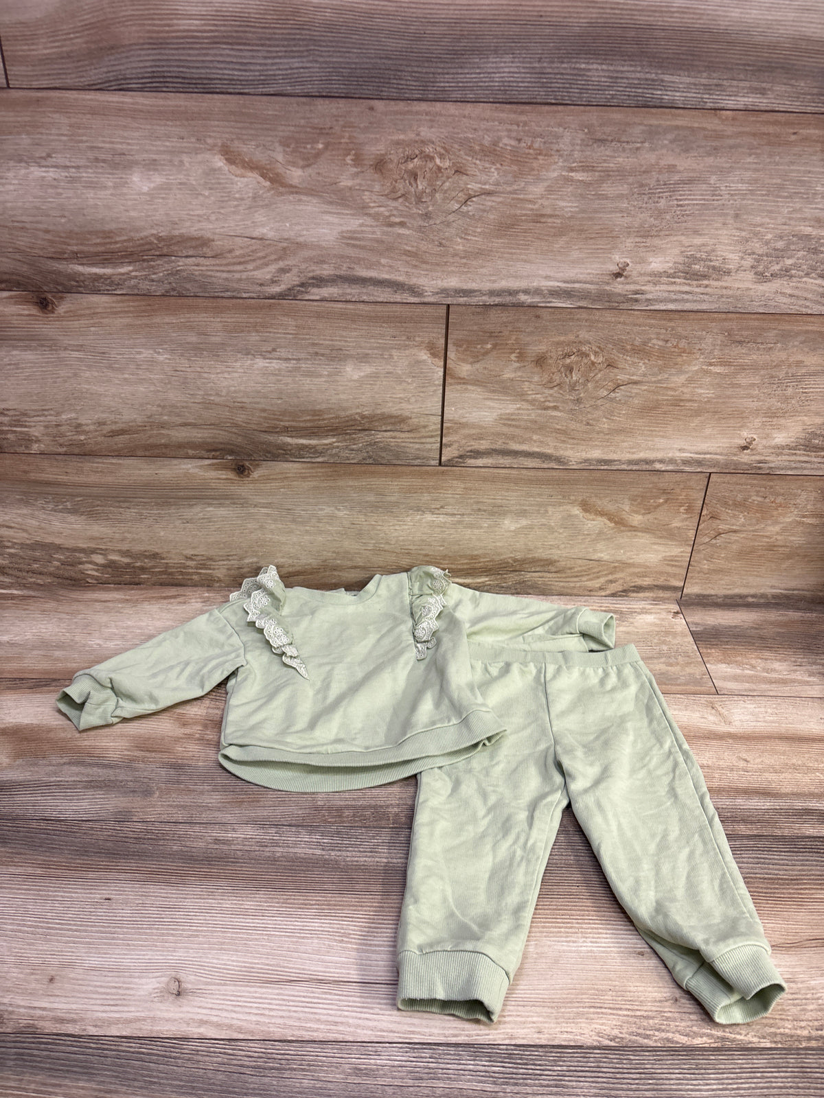 Little Me 2pc Eyelet Sweatshirt & Pants Set Green sz 18m