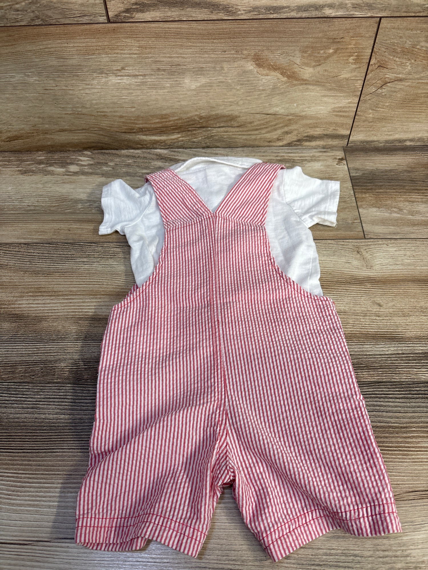 First Impressions 2pc Striped Seersucker Shortalls & Polo Shirt Set White sz 6-9m