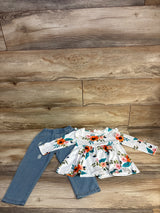 Shein 2pc Floral Top & Chambray Pants White sz 2T