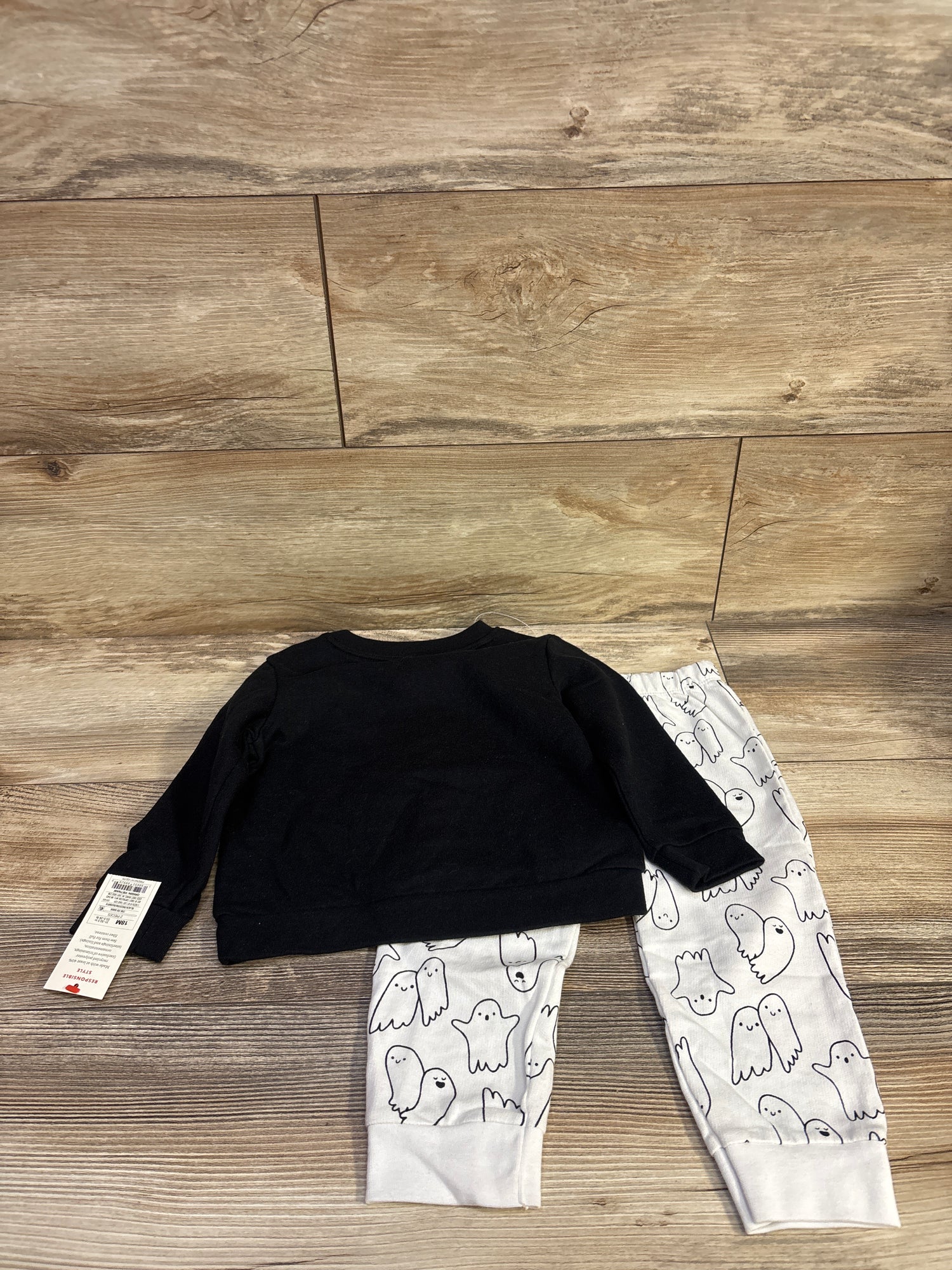 NEW Cat & Jack 2pc Ghost Sweatshirt & Jogger Set Black sz 18m