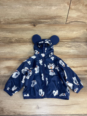 Blue Mickey Mouse kids raincoat with hood ears, perfect for toddler outerwear and playful weather protection.