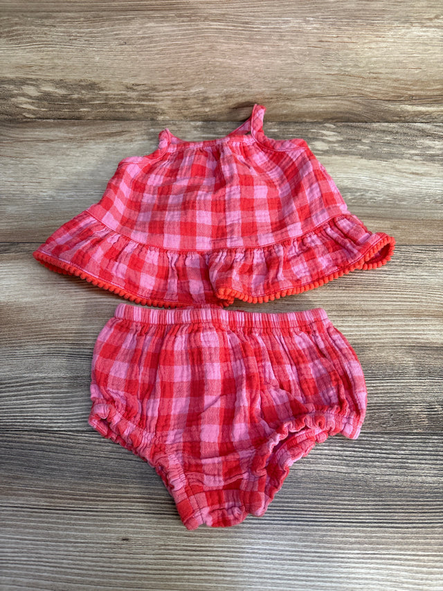 Cat & Jack 2pc Gingham Top & Bloomers Red sz 6-9m - Me n Mommy To Be