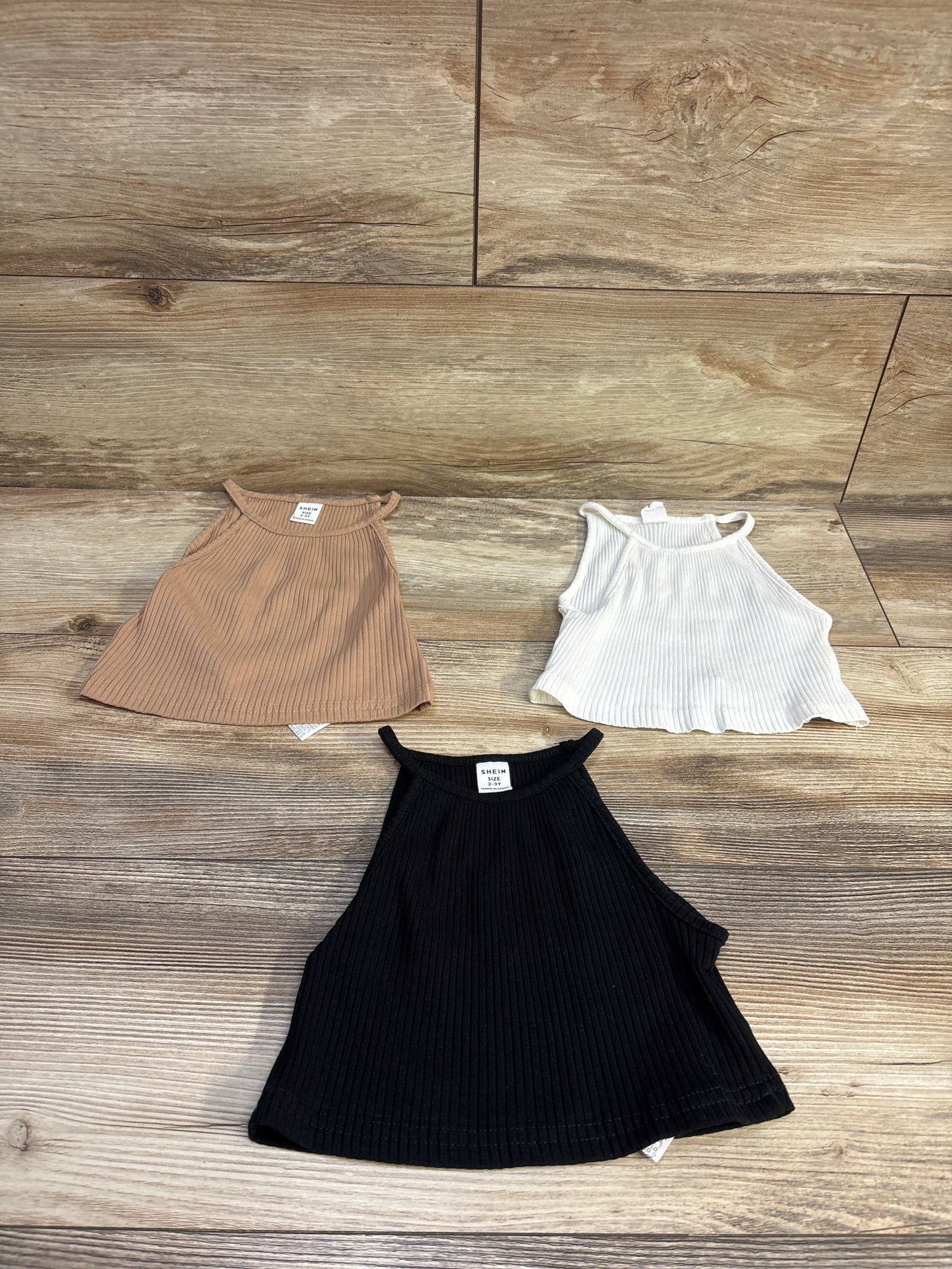 Shein 3pk Ribbed Tank Tops White/Black/Tan sz 2-3T