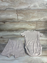 H&M Organic 2pc Ribbed Bodysuit & Shorts Set Brown sz 18m