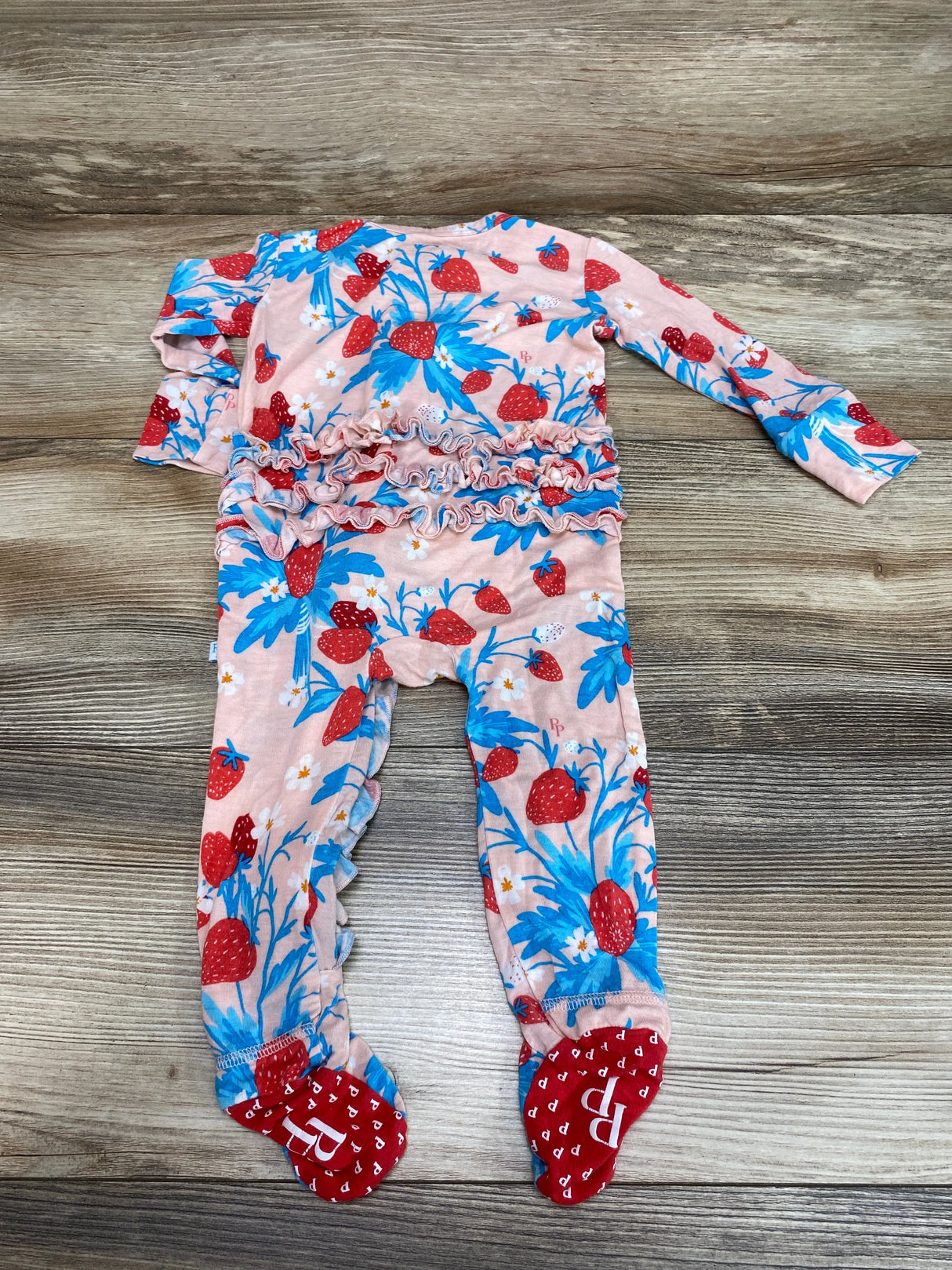 Posh P Pink Strawberry Ruffled Zippered Footie sz 6-9m