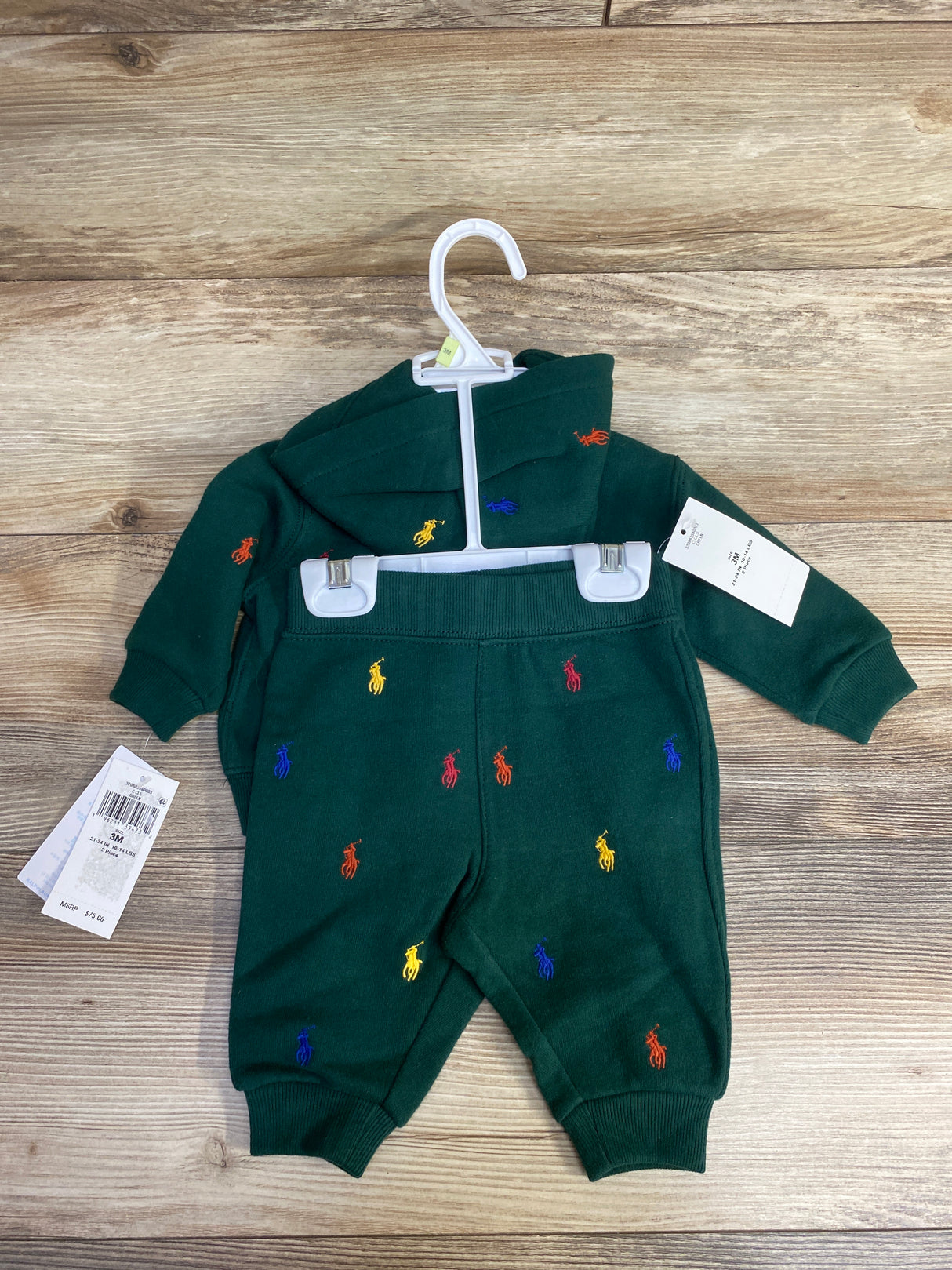 NEW Ralph Lauren 2pc Full Zip Hoodie & Joggers Set Emerald sz 3m
