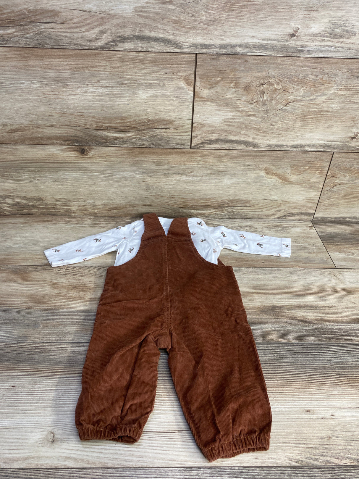Just One You 2pc Cord Overalls & Moose Print Shirt White sz 6m