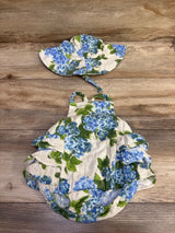 Angel Dear 2pc Gauze Floral Ruffle Bubble Romper & Bucket Hat Ivory sz 6-12m