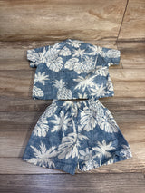 Hawaii Station 2pc Button-Up Shirt & Shorts Cabana Set Blue sz 6m