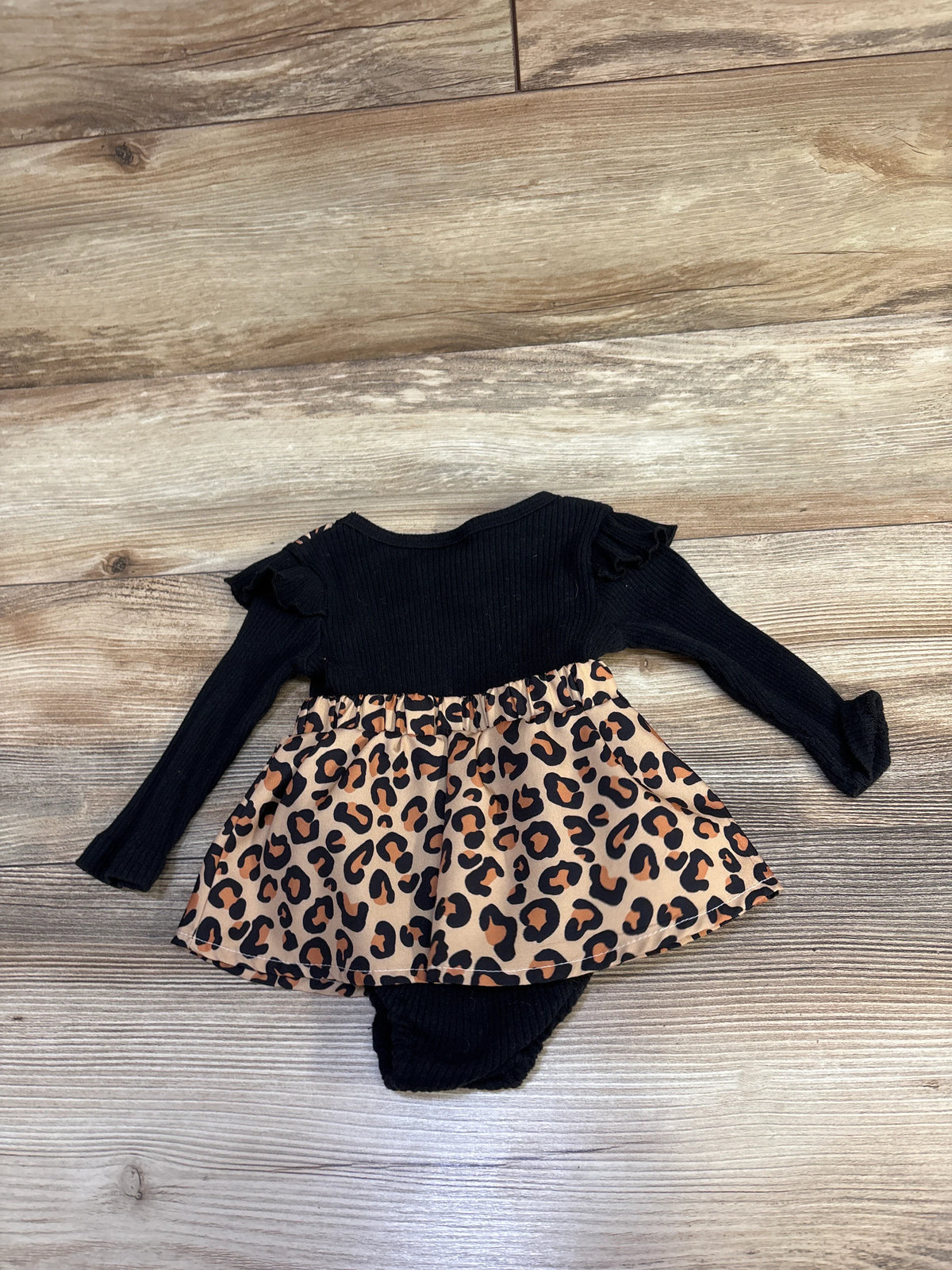 Shein Faux Suspender Leopard Bodysuit Dress Black sz 3-6m