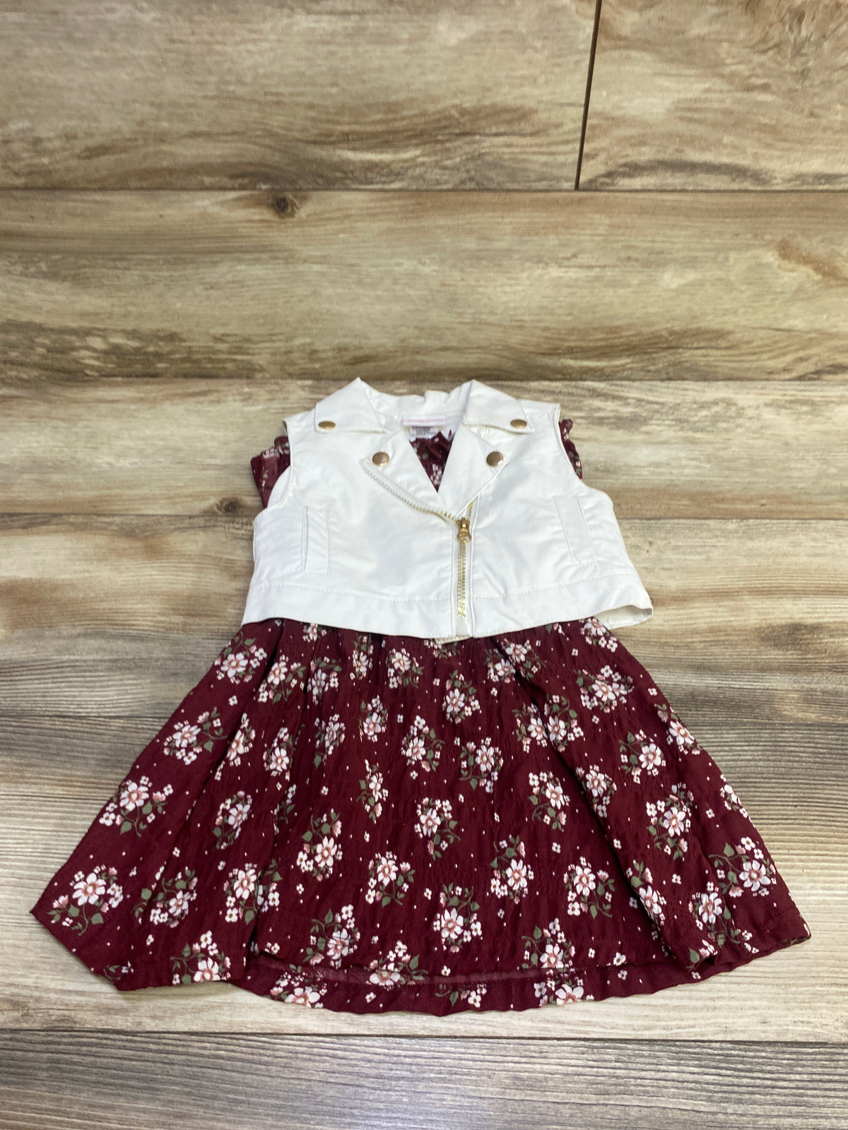 Little Lass 2pc Faux Leather Vest & Dress Set Red sz 2T