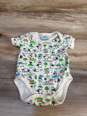 Baby bodysuit with cartoon sheep, Ireland and nature print, snap closure, size 3 months