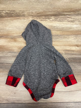 Plaid Lined Long Sleeve Hooded Bodysuit Grey sz Newborn