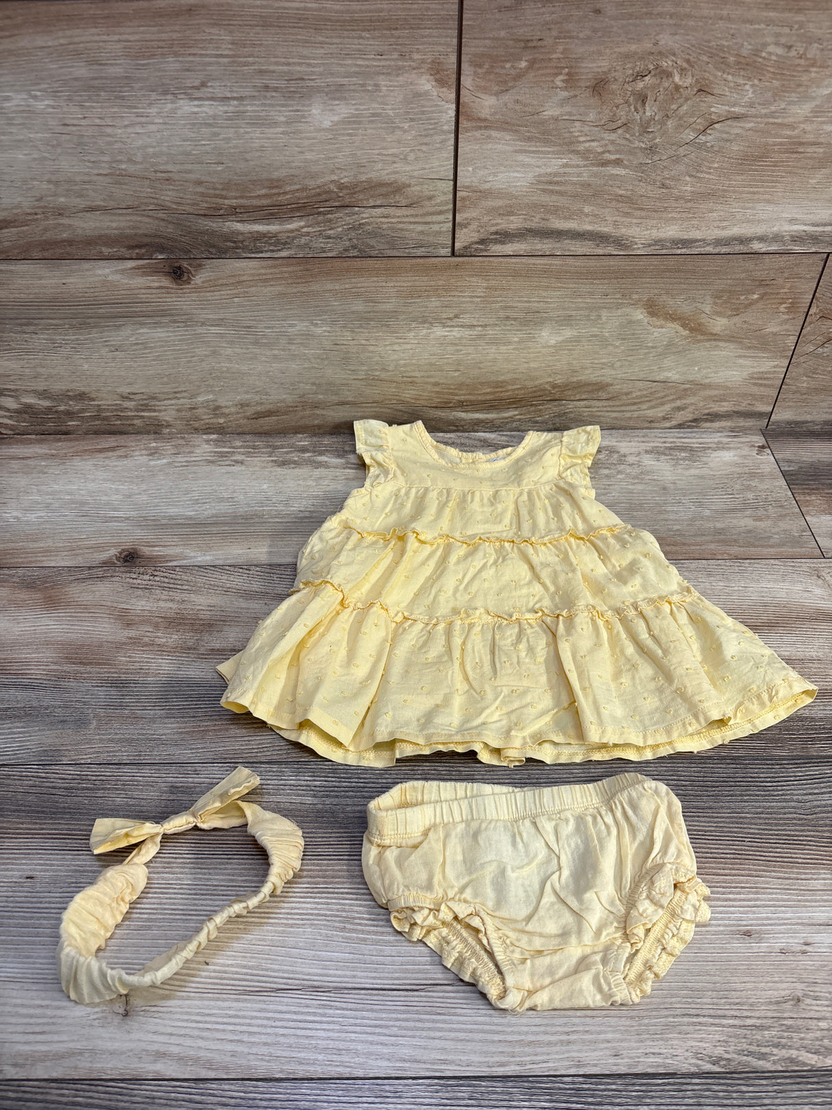 Quiltex 3pc Swiss Dot Dress, Bloomers, & Headband Set Yellow sz 6/9m