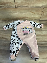 Embroidered Cow Footed Snap Jumpsuit Pink sz 3-6m