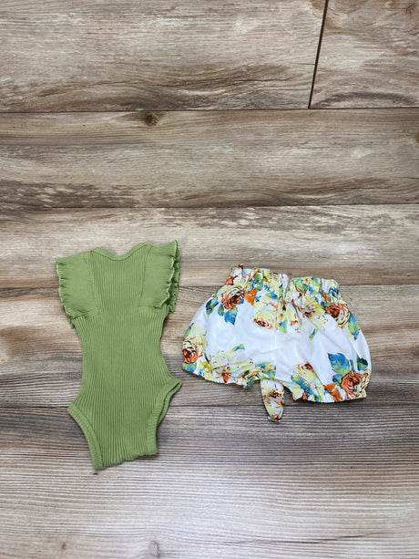 2pc Ribbed Bodysuit & Shorts Green sz 3-6m - Me 'n Mommy To Be