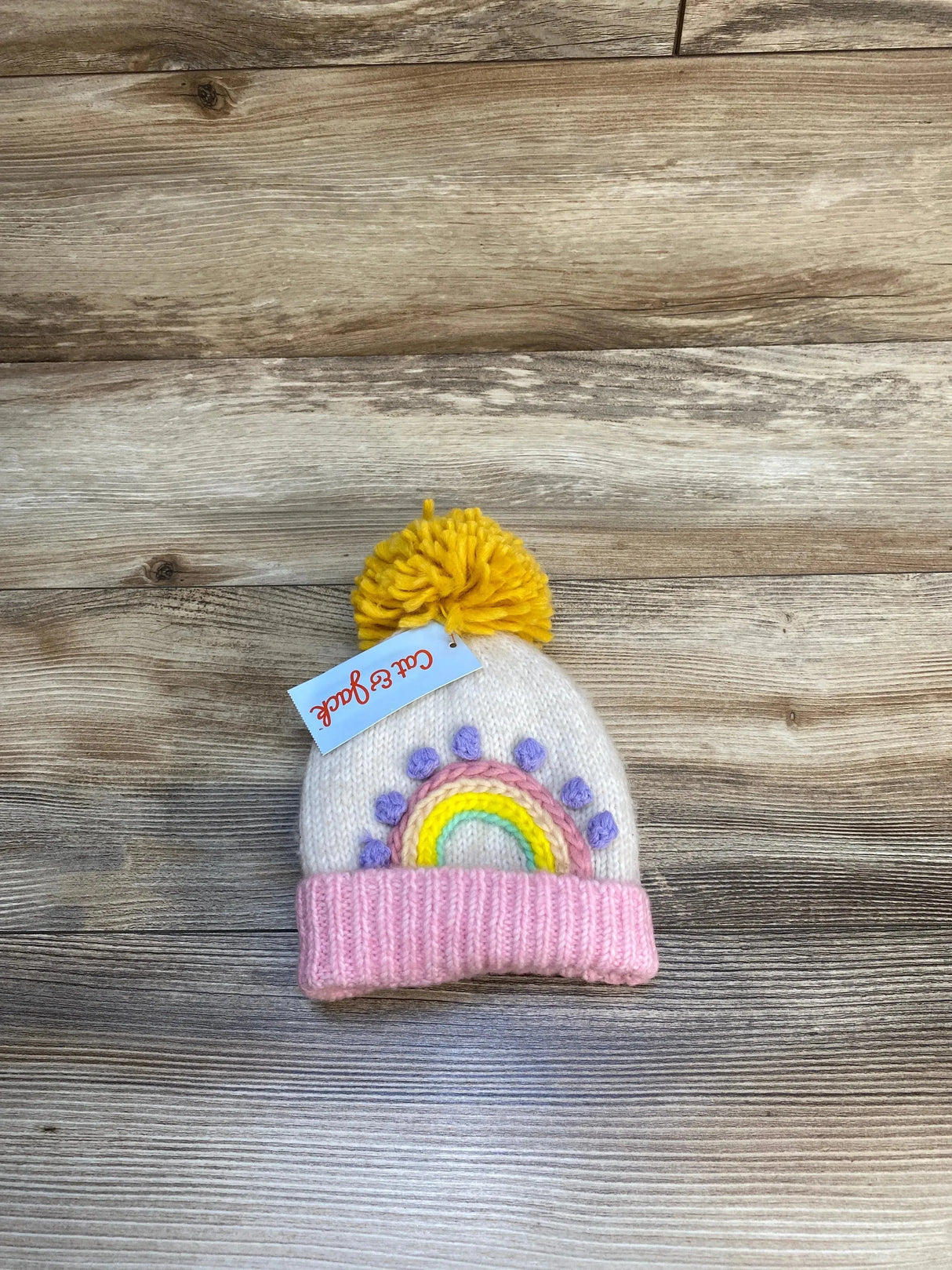 NEW Cat & Jack Pom Pom Hat & Mittens sz Newborn