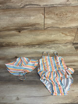 First Impressions Striped One Piece Swimsuit and Hat White sz 18m