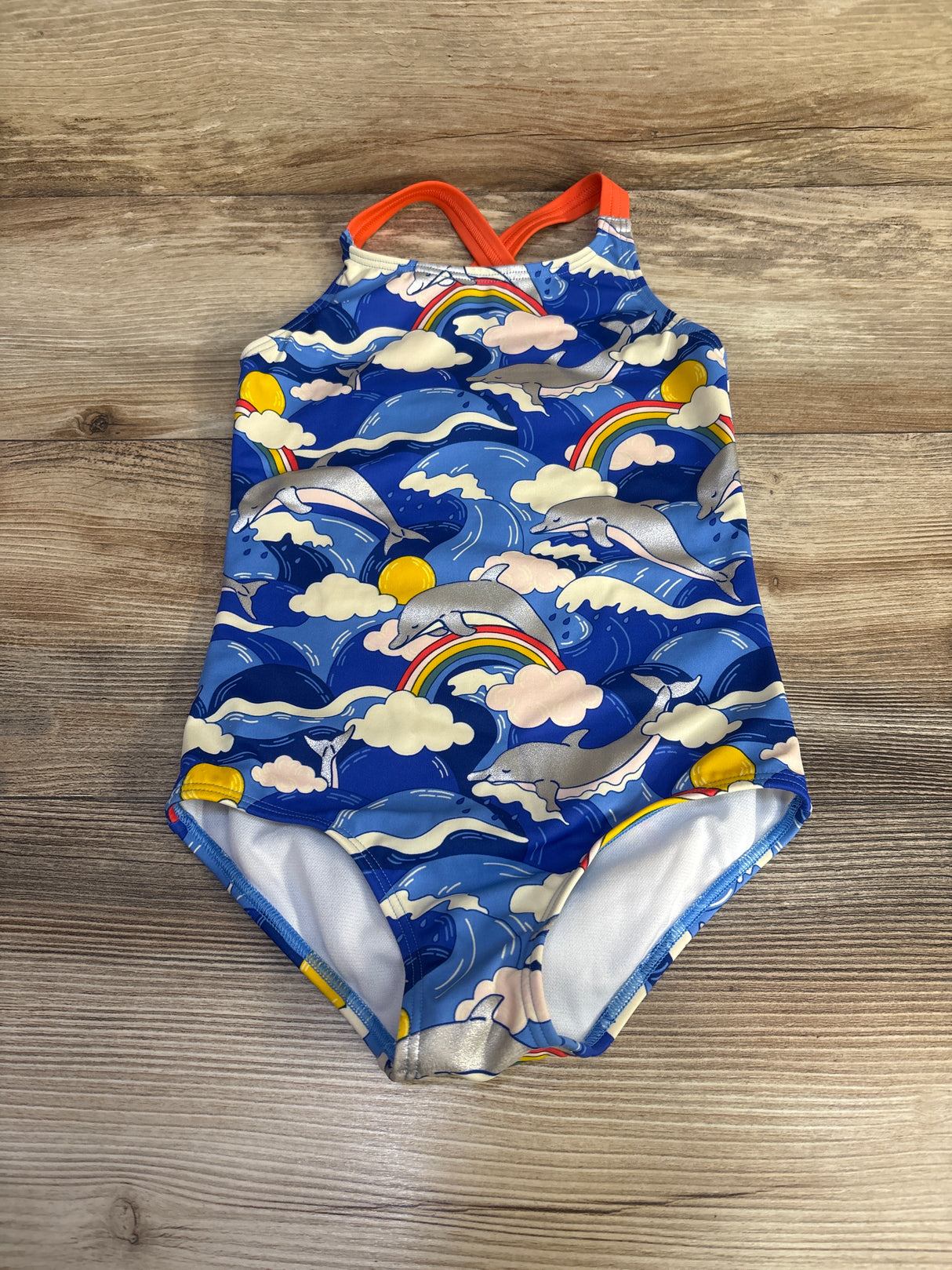 Mini Boden 1pc Cross-Back Swimsuit Blue sz 5-6T