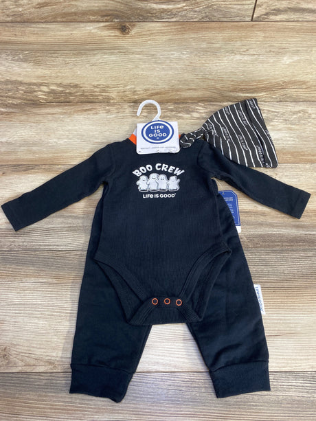 NEW Life Is Good 3pc Boo Crew Set Black sz 6-9m - Me n Mommy To Be