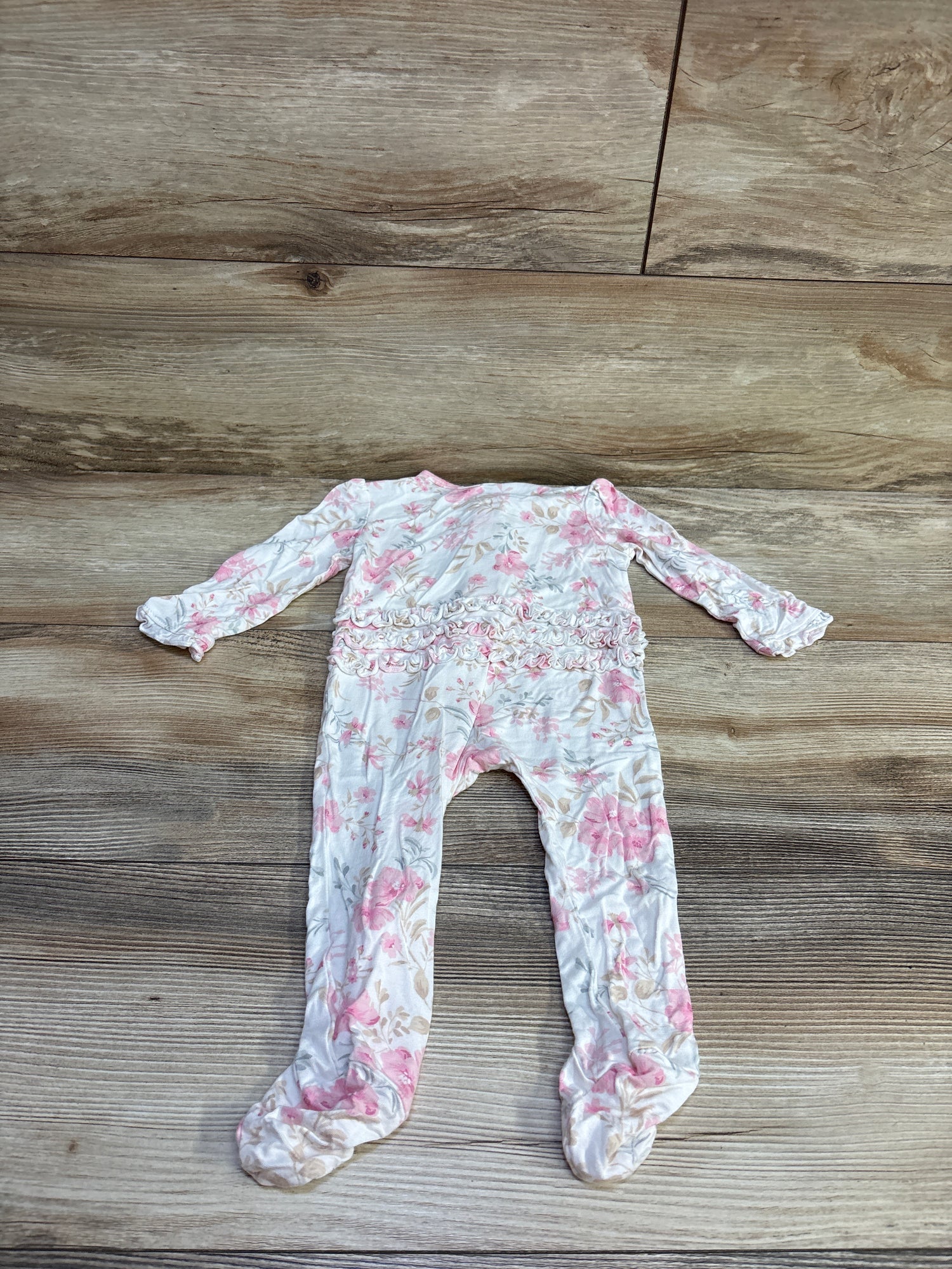 Little Me Bamboo Ruffle Sleeper White sz 9m