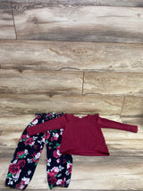2pc Long Sleeve Shirt & Floral Pants Set Burgundy sz 3-4T