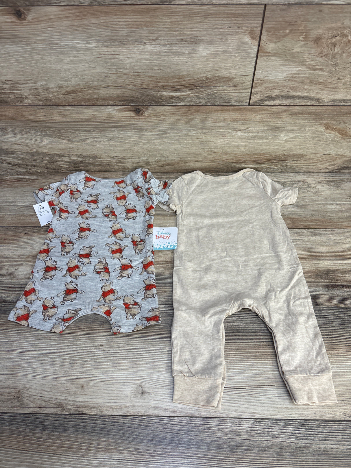 NEW Disney Baby 2pk Winnie The Pooh Rompers Oatmeal sz 3-6m