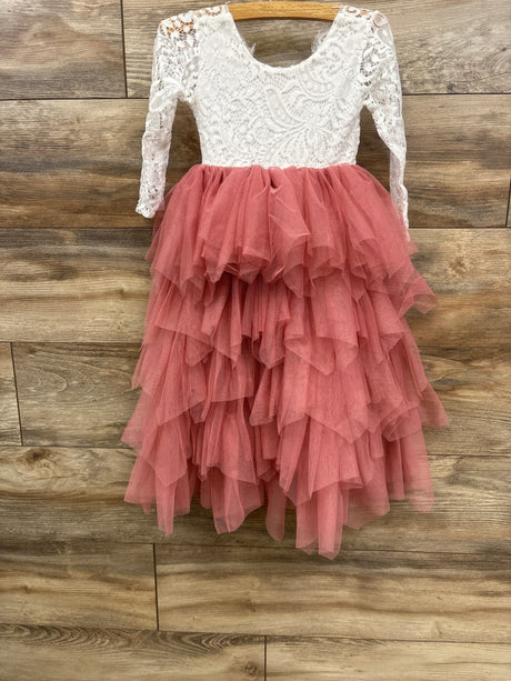 NEW 2Bunnies Peony Lace Tiered Tulle Dress White/Pink sz 3T - Me n Mommy To Be