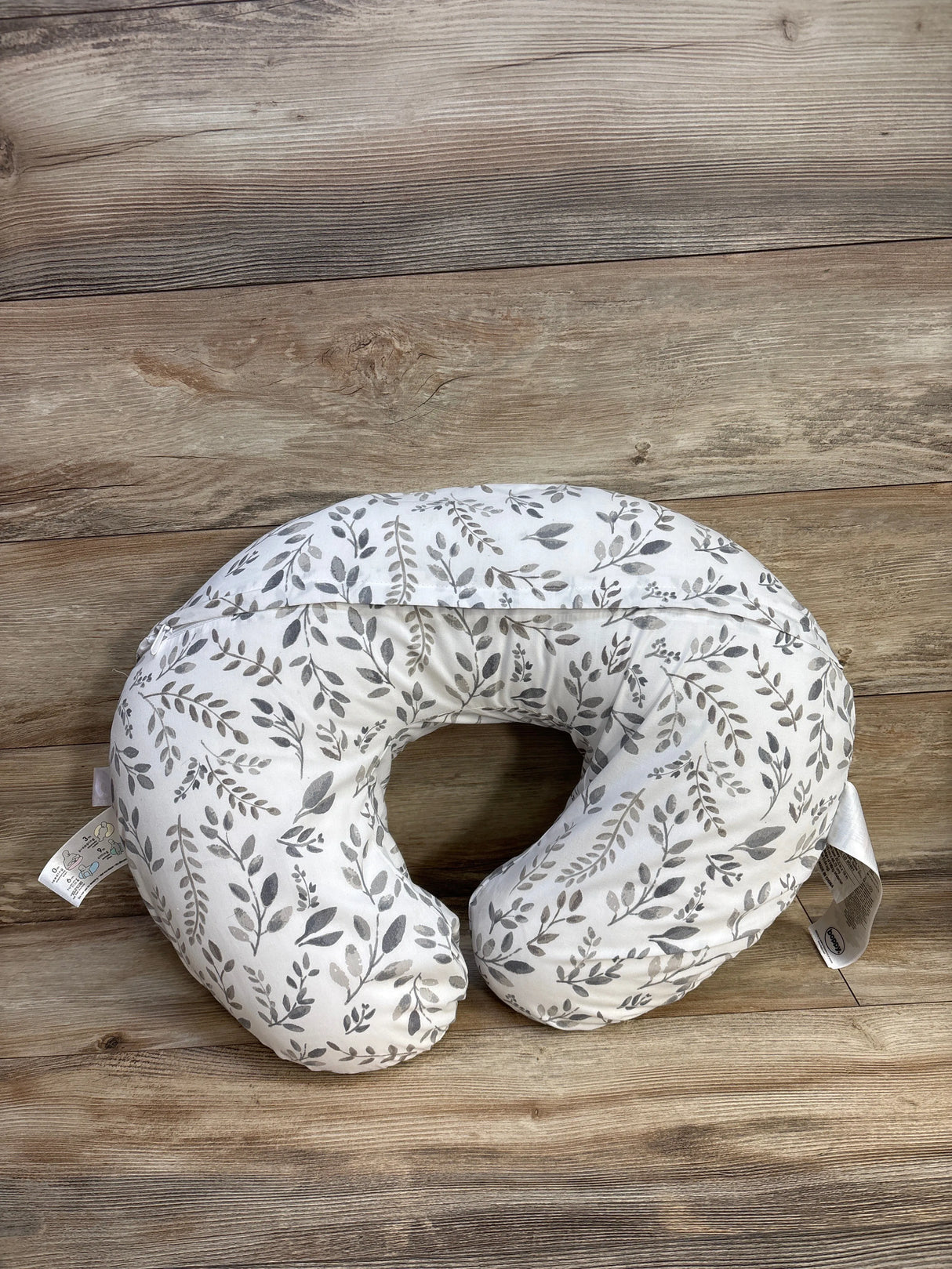 Boppy Nursing Pillow with Grey Beige Leaf Slipcover