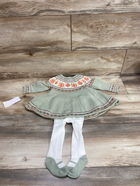NEW Max Studio 2pc Pumpkin Sweater Dress & Tights Green sz 3-6m - Me n Mommy To Be