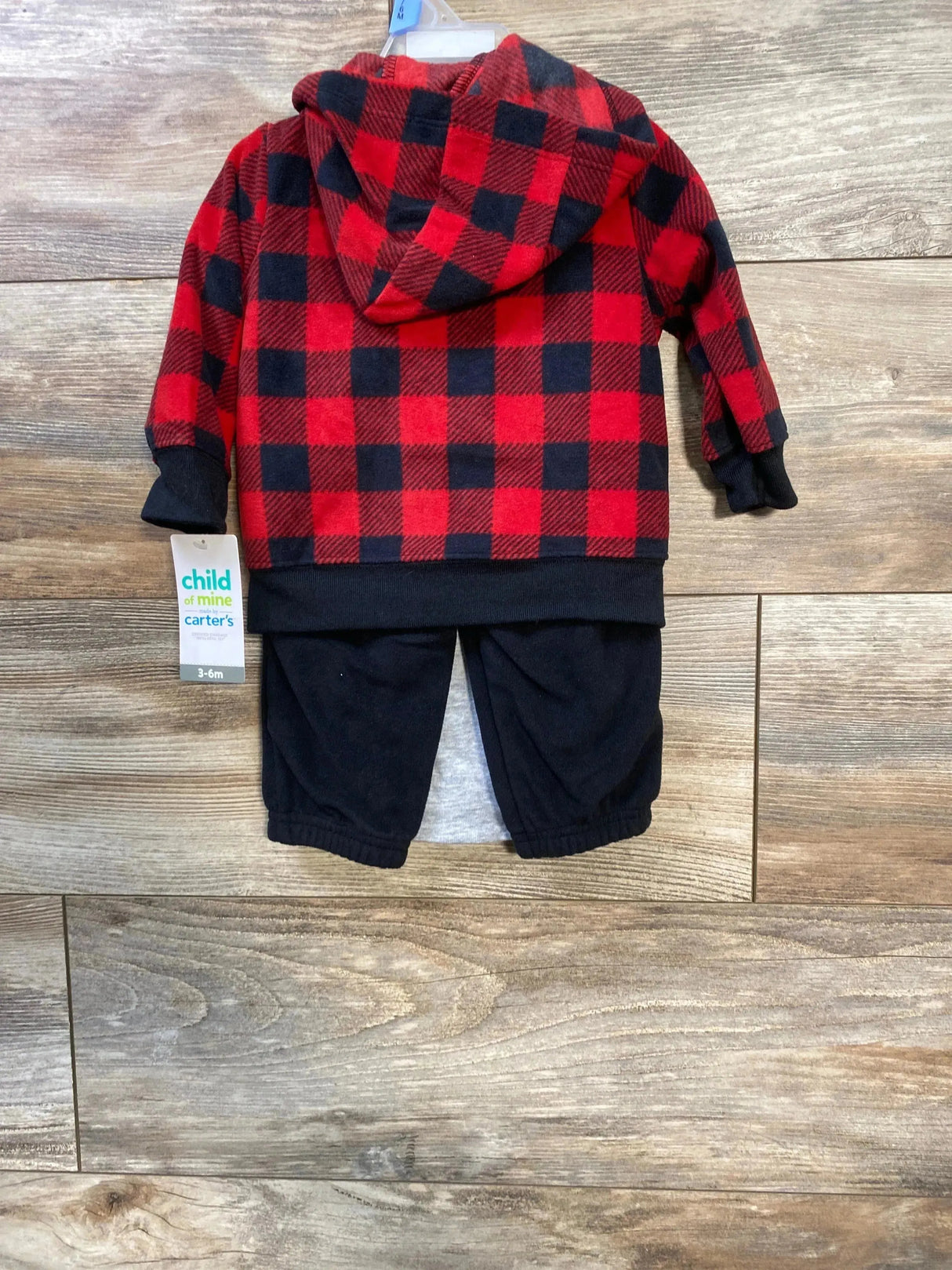 NEW Child Of Mine 3pc Fleece Buffalo Check Hoodie Set Red sz 3-6m