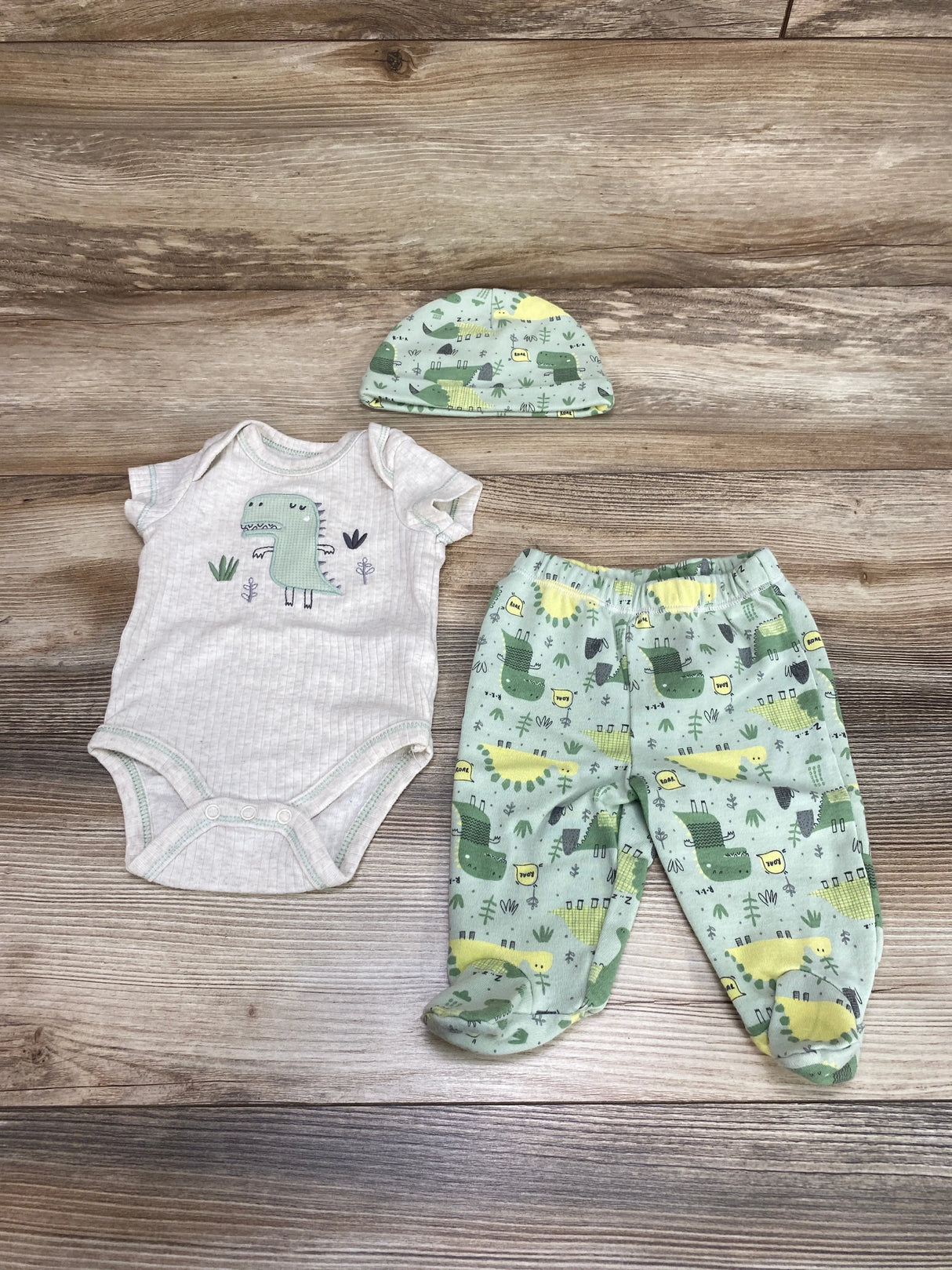 Sterling Baby 3pc Dino Bodysuit & Pants Set Oatmeal sz 3m