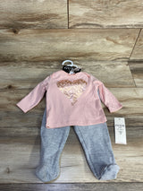 NEW 3pc Guess Heart Shirt & Waffle Knit Leggings Pink sz 6-9m