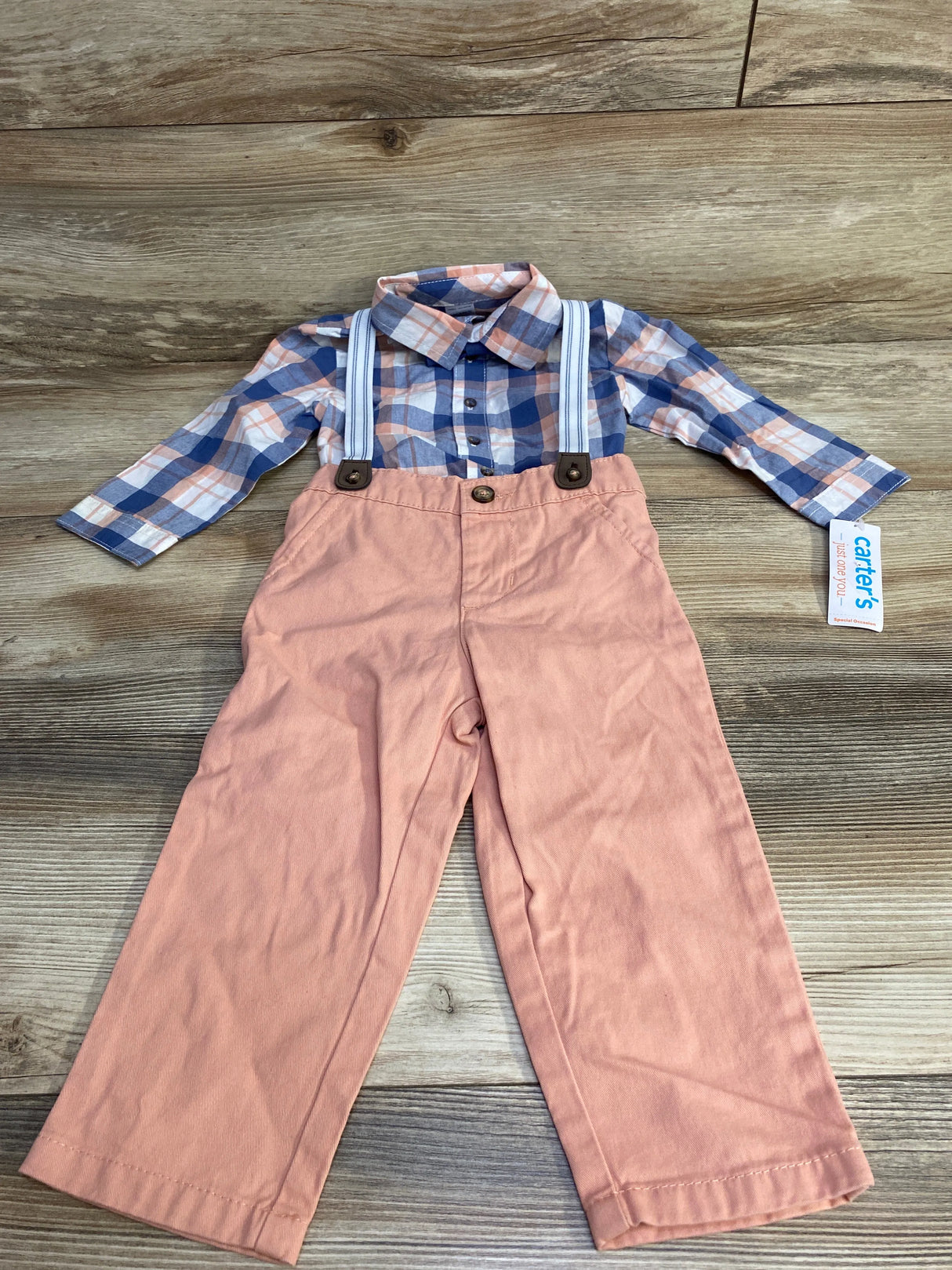 NEW Just One You 4pc Plaid Button-Up Suspender Set Blue sz 18m