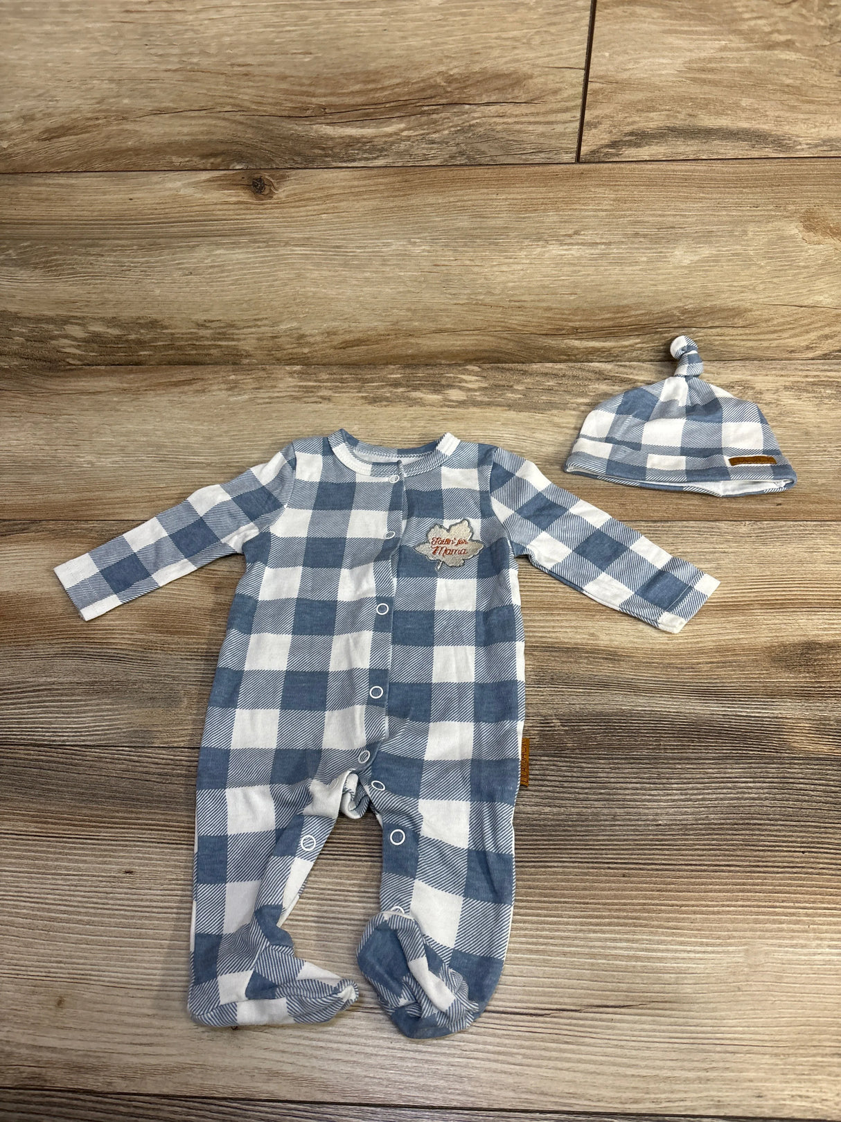 Lila & Jack 2pc  Buffalo Plaid Falling For Mama Sleeper & Hat Set Blue sz 0-3m