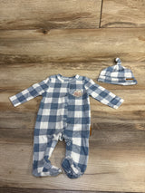 Lila & Jack 2pc  Buffalo Plaid Falling For Mama Sleeper & Hat Set Blue sz 0-3m