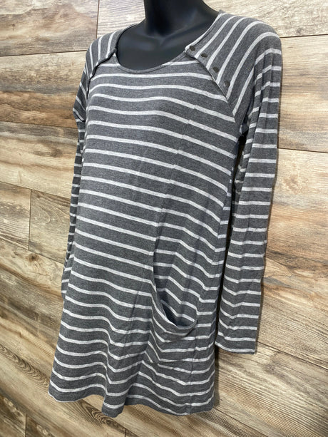 A Pea In The Pod Maternity Striped Nursing Shirt Grey sz Medium - Me n Mommy To Be